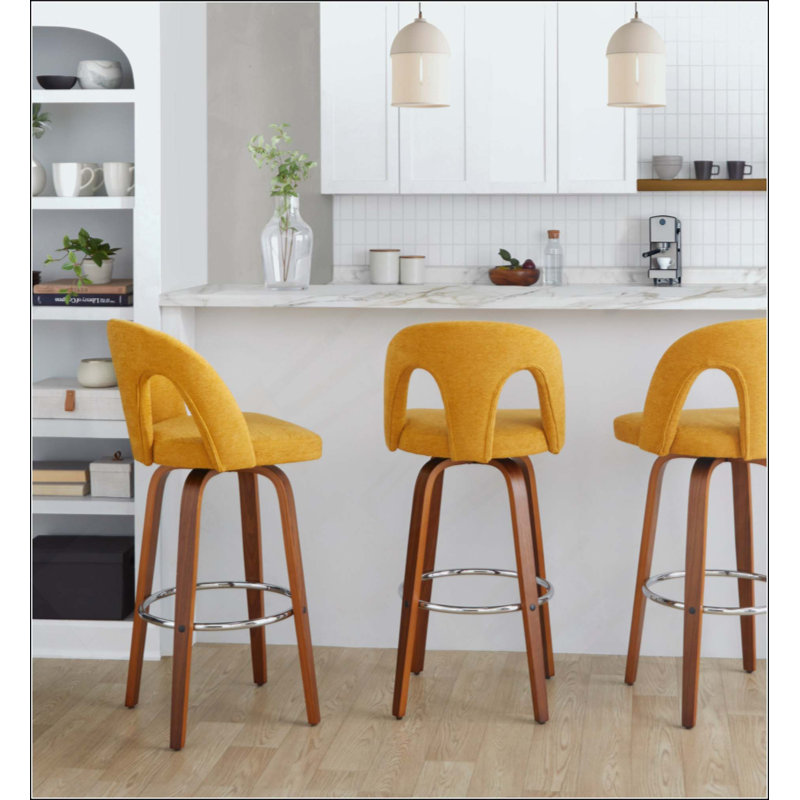 Tabouret de bar à hauteur fixe avec pivot en bois avec repose-pieds rond en métal - ensemble de 2