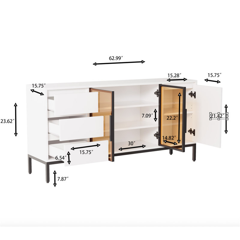 Functional Buffet Cabinet with Ample Storage, Featuring Doors and 3 Drawers, Ideal for Kitchen, Dining, and Living Room Organization
