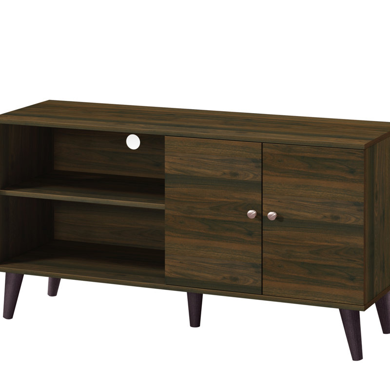 TV Stand Entertainment Centre With  Storage Shelves And Cabinet, 25.63"H x 47.33"L x 15.23"W, Walnut