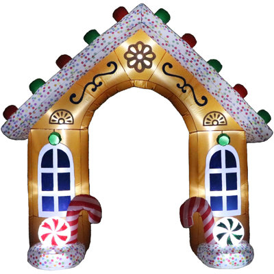 Fraser Hill Farm 8-Ft. Tall Gingerbread Arch Blow Up Christmas Inflatable with Lights