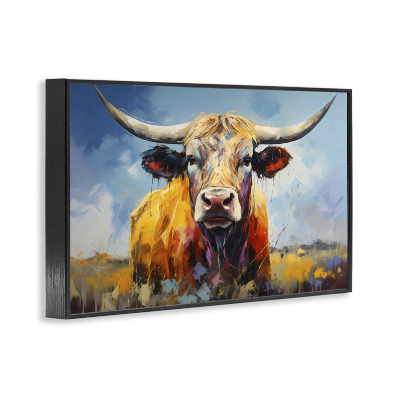 Estampe numérique Moody Longhorn, design par LSR Creative Studio, H 12 po x l 18 po, Giclée encadrée noir minuit