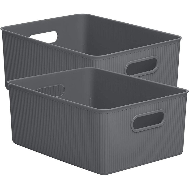 Ensemble de boîtes en plastique nervuré, 2, Gris