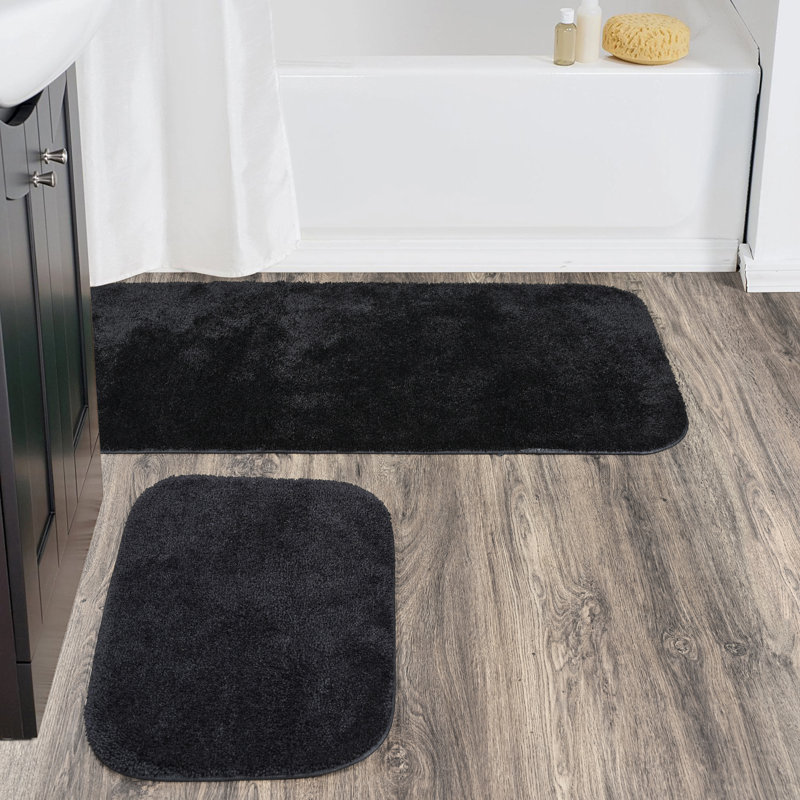Mccluney Traditional Nylon 2 Piece Bath Rug Set with Non-Slip Backing, Black