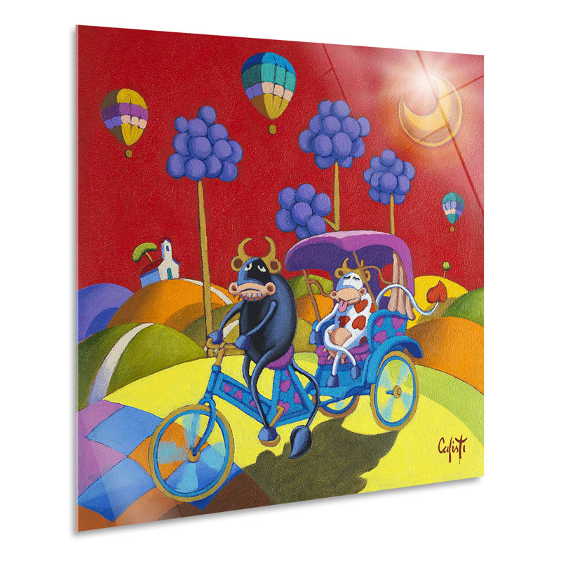 Bull And Cow On The Cart by Stefano Calisti - No Frame Painting on Glass, 65cm H x 65cm W