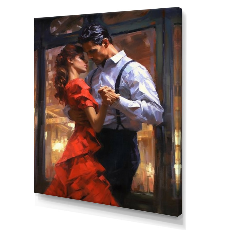Couple dansant le tango, peinture - art mural sur toile Couple, H 40 po x l 30 po x P 1,5 po, Toile tendue