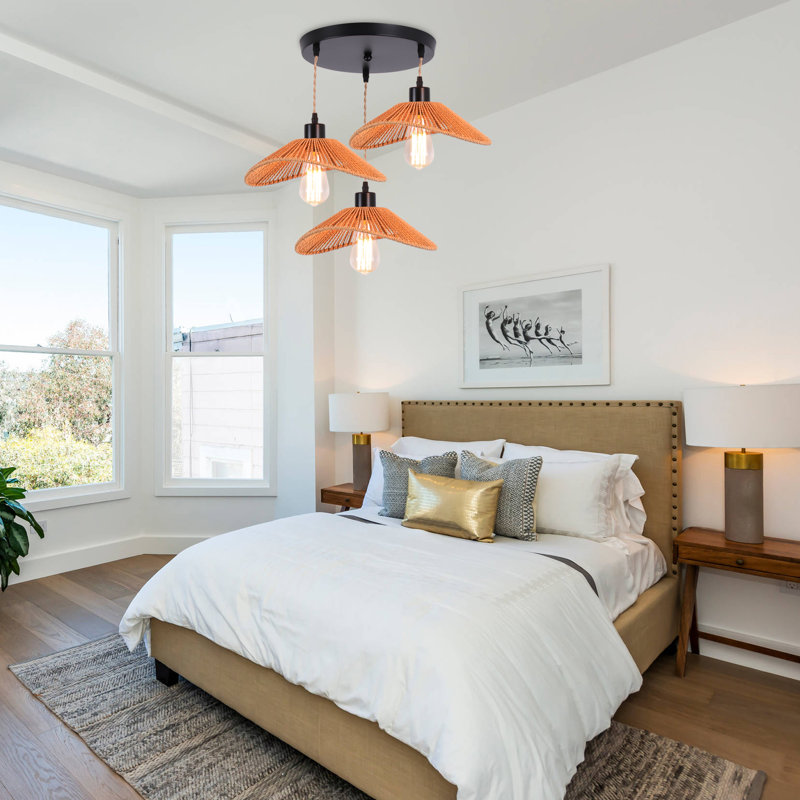 Nia 3 - Light Rattan Farmhouse Cluster Pendant Light