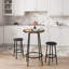Ensemble de table de bar et de tabourets ronds pour petites cuisines, plateau en faux marbre brun avec base en métal noir mat, coin repas de pub 3 pièces