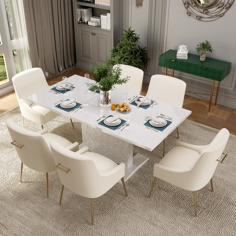 Table de salle à manger extensible pour 6 personnes Magallanes, Blanc, Beige