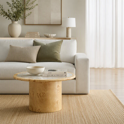 Irregular Burl Wood Veneer Cleora Set with Sintered Stone Top, Sturdy MDF Base for Modern Living and Office Spaces