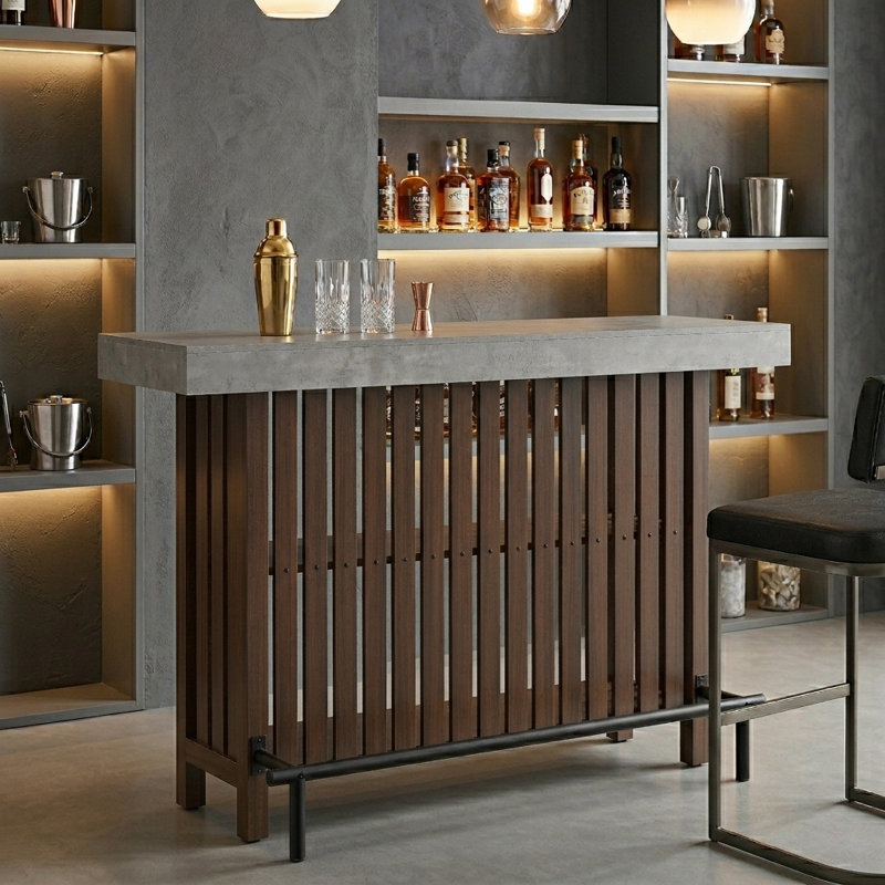 Table de bar à hauteur de comptoir avec rangement pour bouteilles de vin, Brun