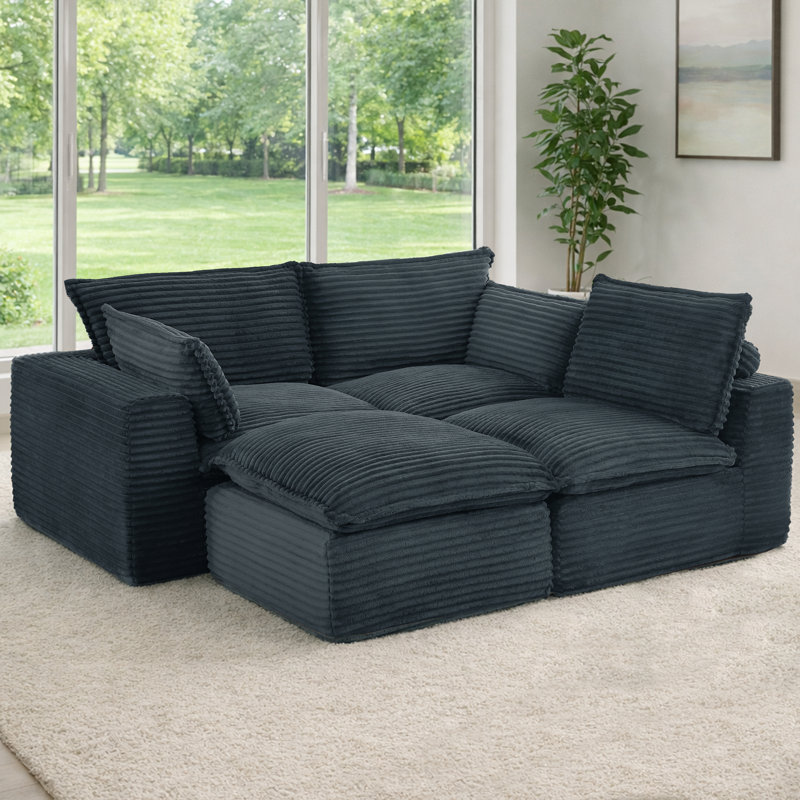 Canapé modulaire en L 109,4 po Corduroy, Velours côtelé gris, Gris