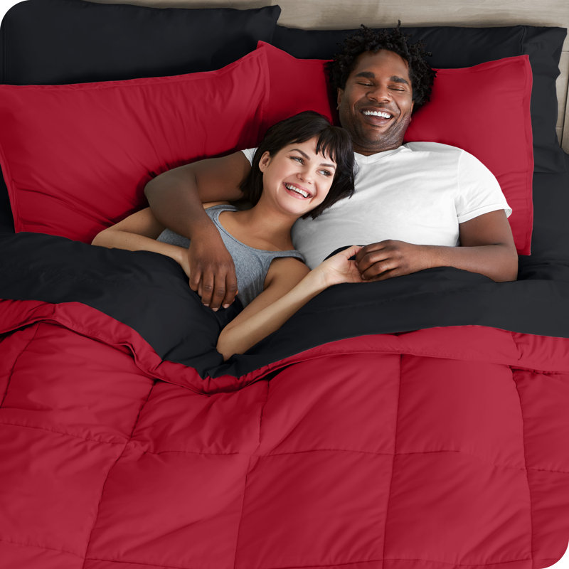 Lit dans un sac en microfibre 1800 de qualité supérieure 1800, Rouge/noir, Édredon grand + 6 pièces supplémentaires