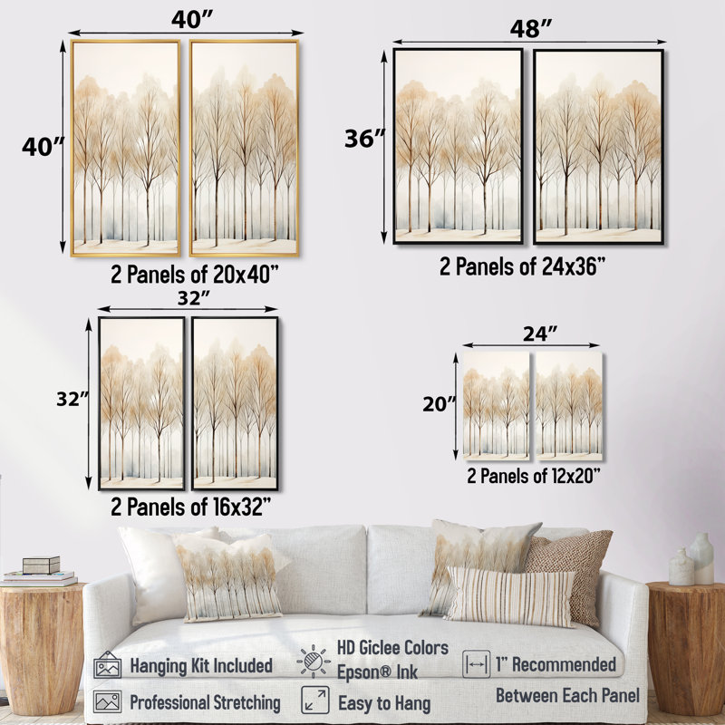 Forêt, arbres, rêve minimaliste - décoration murale traditionnelle, H 20 po x l 24 po, Brun