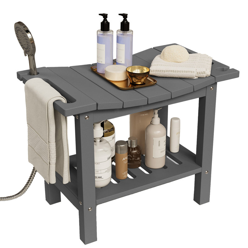 HDPE Shower Bench Stool for Inside Shower, Waterproof & Non-Slip Shower Seat with Storage Shelf, Perfect for Shaving Legs & Spa Bathrooms, Indoor/Outdoor Use