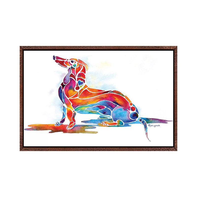 Doxie Dachshund Dog by Jo Lynch - Print on Canvas, 66.04 cm H x 45.72 cm W, Classic Brown Wood Framed