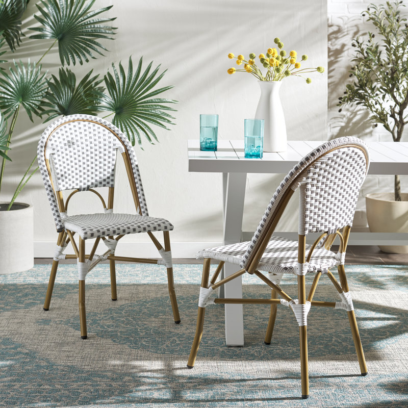 Casidy Wicker Premium All-Weather Wicker Outdoor Dining Side Chair, White/Gray