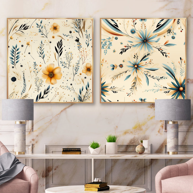 Adil - Abstract Shapes Square Collage Set Of 2, Gold Floater Framed, 36" H x 73" W