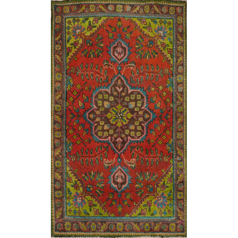 Orange Wool Floral Traditional Rug 3x5