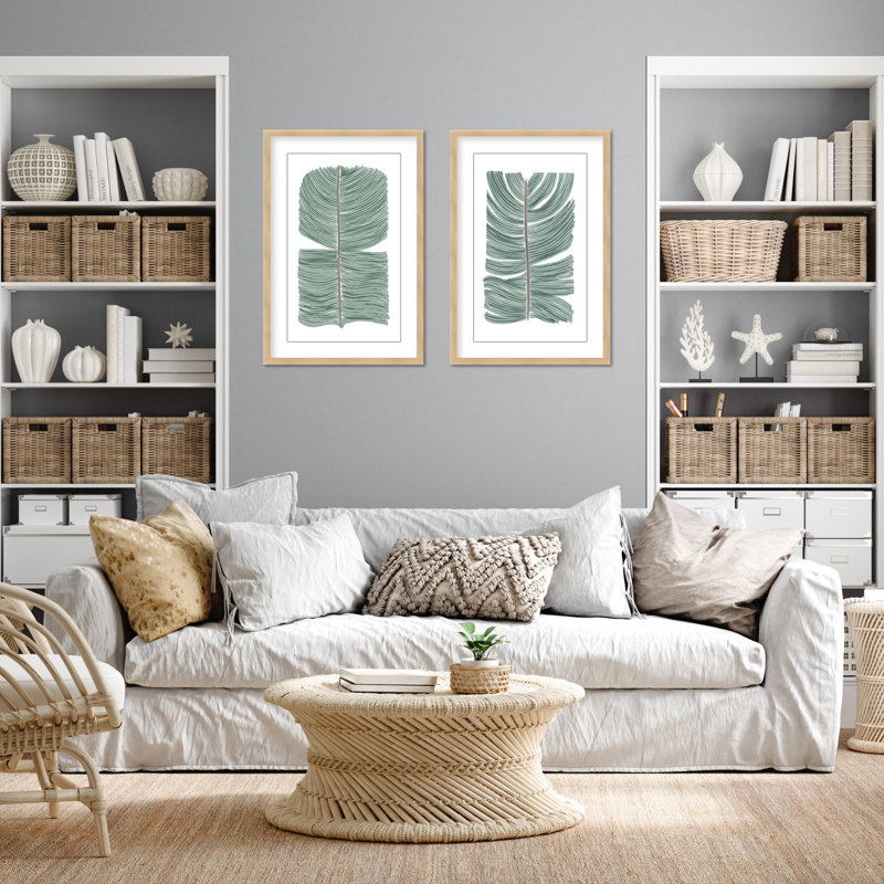 Coastal Retreat Tropical Tranquility: Abstract Leaves Diptych, 36" H x 48" W