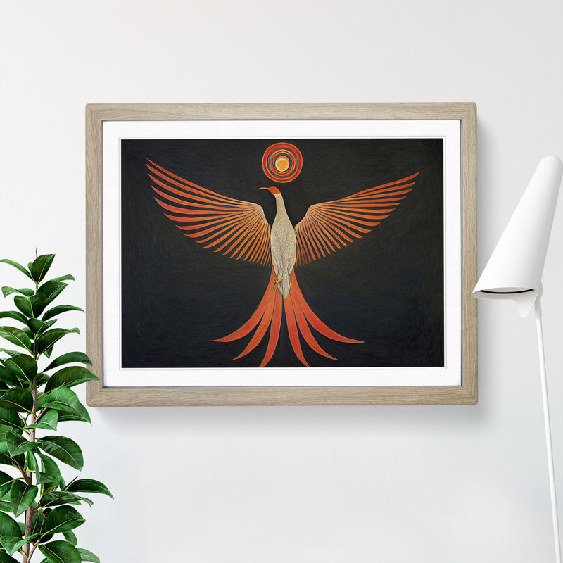 Sparkling Phoenix Bird Abstract - Framed Print, 46cm H x 64cm W x 2cm D, Oak