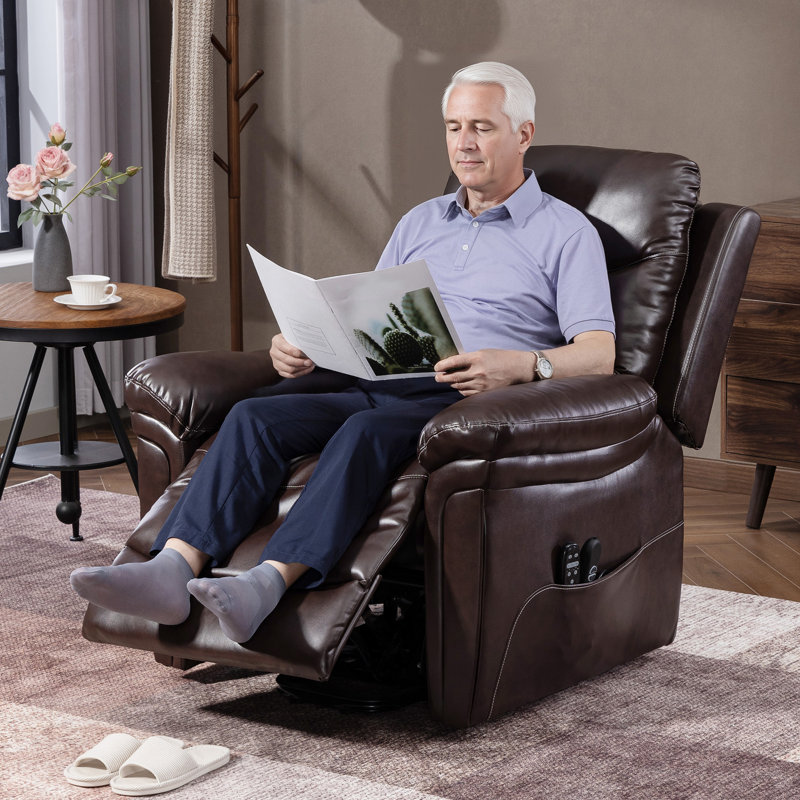 96cm Wide Lift Assist Standard Recliner with Massager, Brown