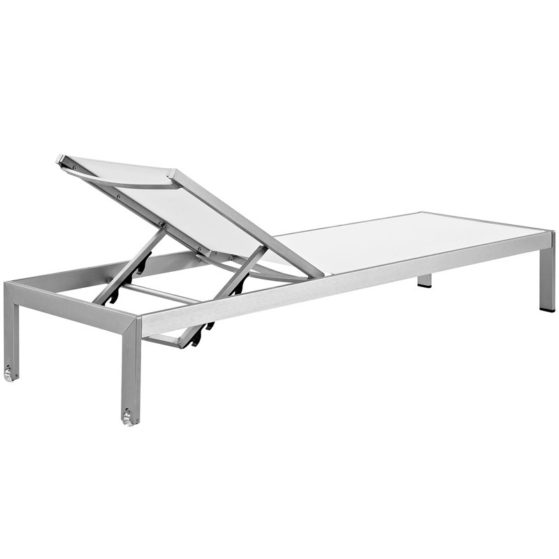 Modway Shore Aluminum Mesh Outdoor Patio Poolside Chaise Lounge Chair, Silver White