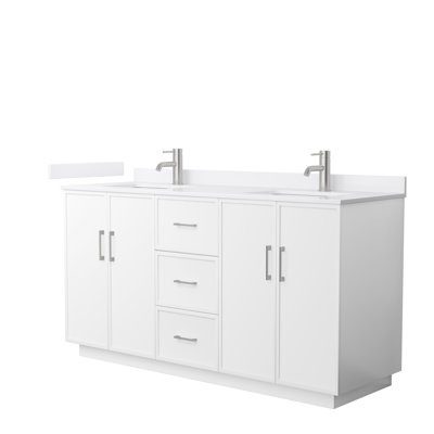 Ensemble de meuble-lavabo double autoportant 66 po avec plateau en marbre Elan TK