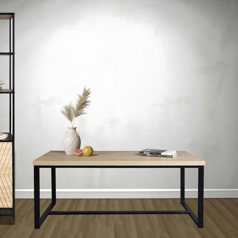 Rectangular Coffee Table with Natural Wood Top and Black Metal Legs