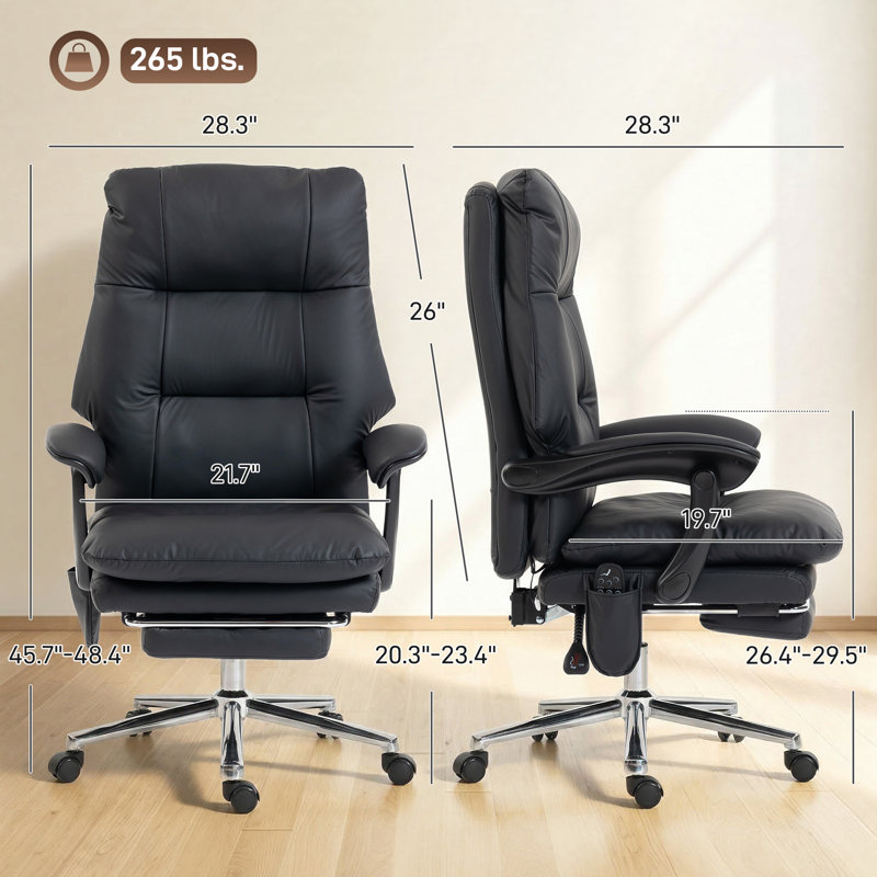 Massage Office Chair with 6-Point Vibration, Pet-Friendly Faux Leather Ergonomic Executive Desk Chair with Double-Layer Spring Cushions, Wide Seat, High Back, Reclining, Footrest, Black