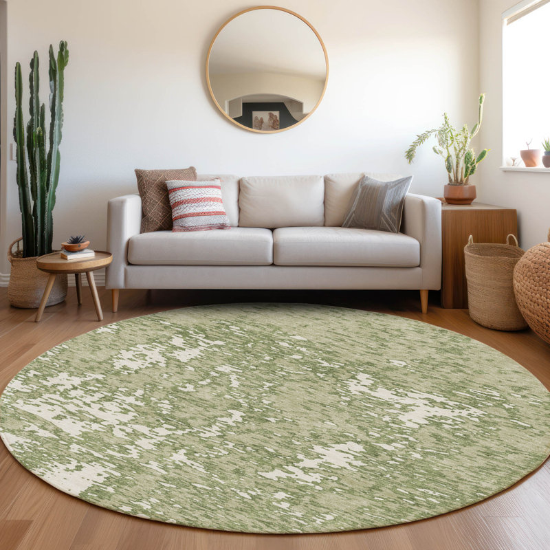 Premium Machine Washable Prisco Aloe Rug, Round 8'