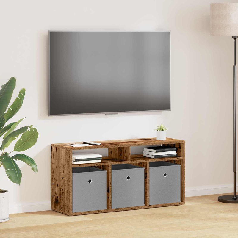 Unfinished TV Stand for TVs up to 42" with Fireplace Included, Old Wood, 16.93'' H x 34.25'' W x 10.83'' D