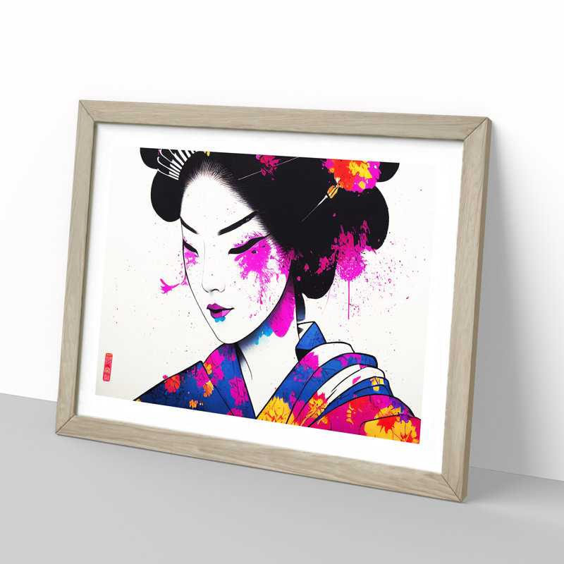 A Splashed Geisha Vol.2 Abstract - Single Picture Frame Print, Grey, 34cm H x 46cm W