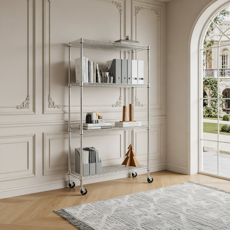 Étagères grillagées robustes à 4 niveaux réglables - supports de rangement polyvalents et résistants à la rouille pour la maison et le bureau