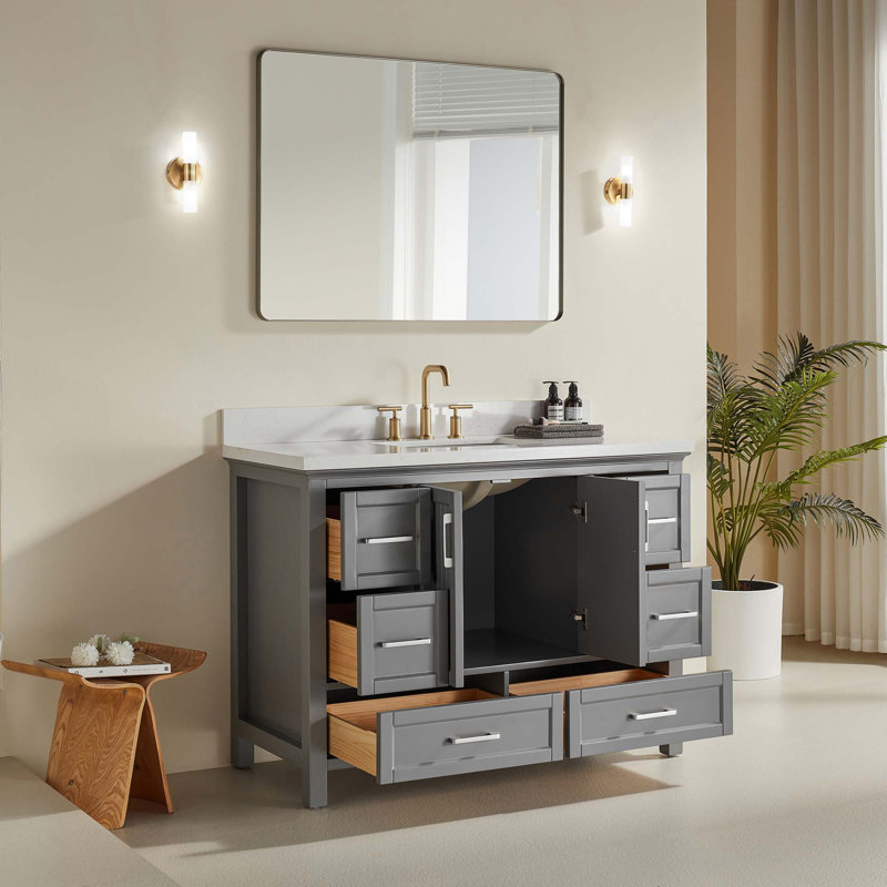 Ensemble de meuble-lavabo simple autoportant 48 po avec 2 poignées entièrement assemblé