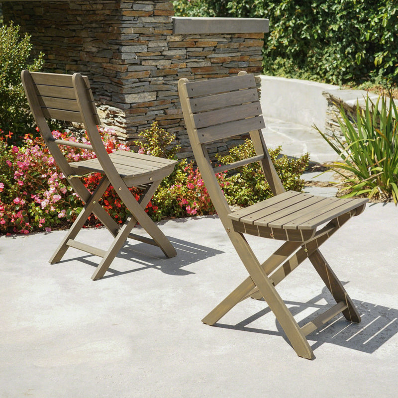 Outdoor Acacia Wood Folding Dining Chair, Gray