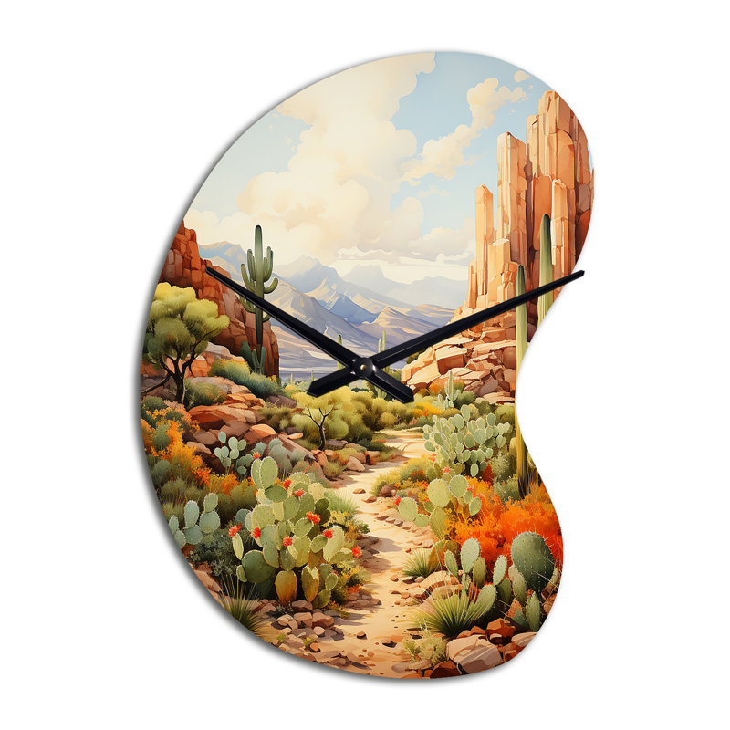 Mexique Cactus Oasis Impasto I - Grande horloge murale corail - forme unique, Petit
