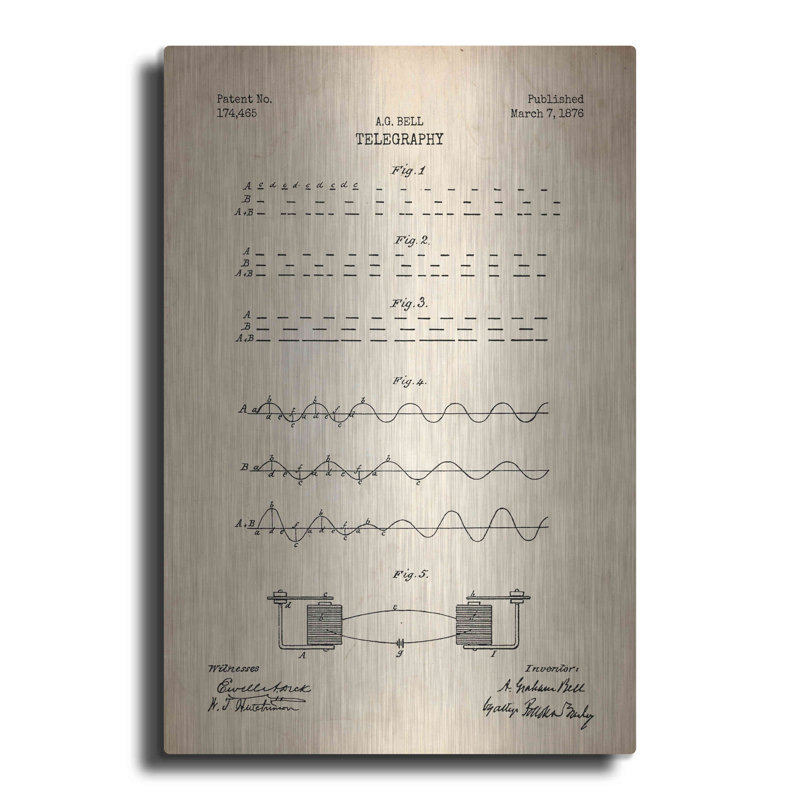 «Telegraphy Blueprint Brevet Parchment», art mural en métal, H 16 po x l 12 po