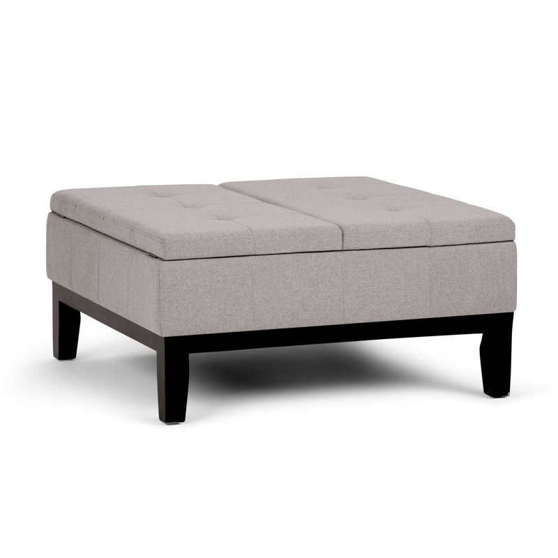 Repose-pieds de rangement pour table basse contemporaine en cuir végétalien l 36 po Dover, Gris nuageux