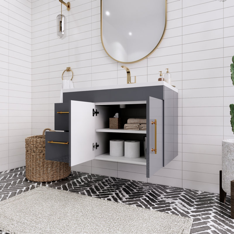 Ensemble de meuble-lavabo simple mural 36 po Spring, Gris brillant