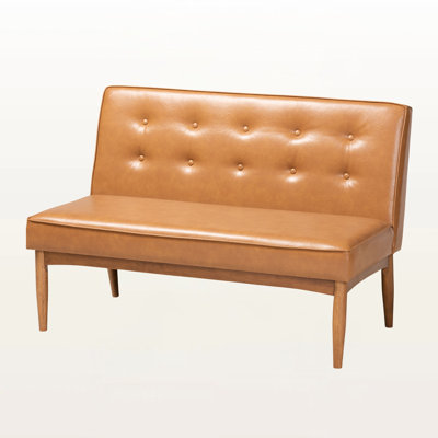 Imre Bench in Tan Faux Leather Upholstery and Walnut Finished Wood, 31.6'' H X 73.25'' W X 53.25'' D