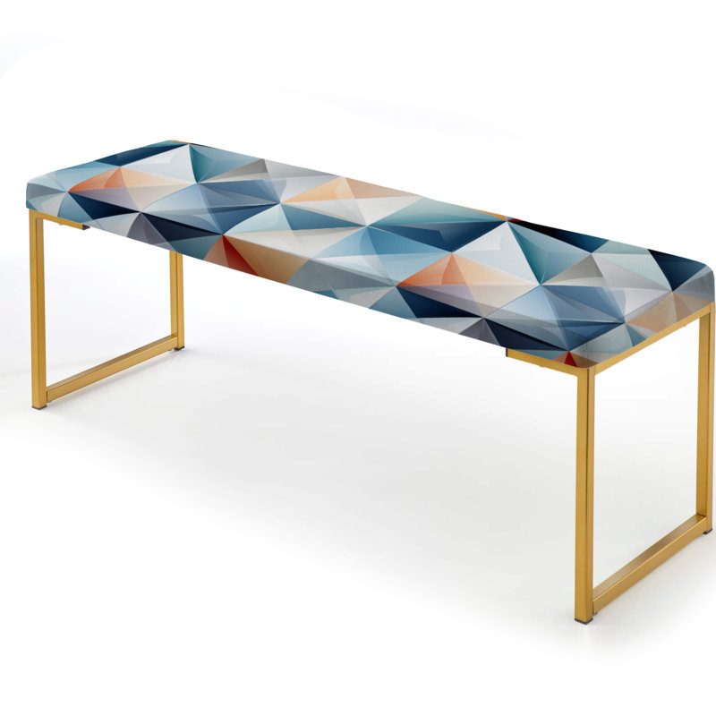 Ethereal Geometry - Patchwork Upholstered Gold Bench