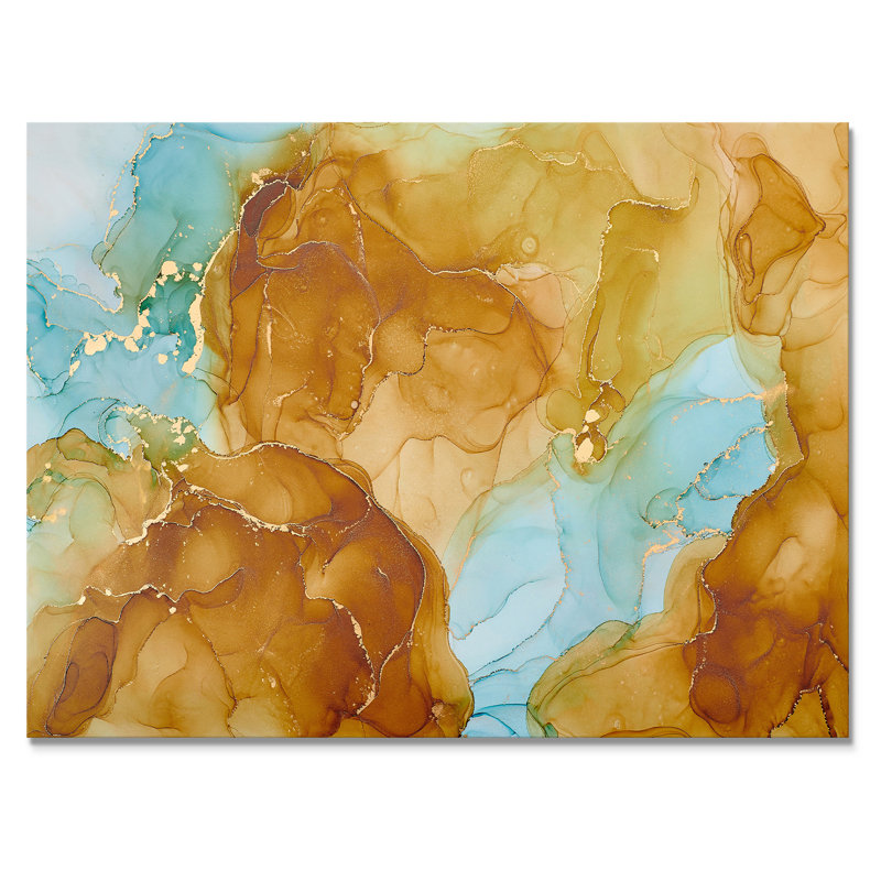 «Brown Luxury Abstract Fluid», peinture sur toile, H 12 po x l 20 po x P 1 po, Toile tendue