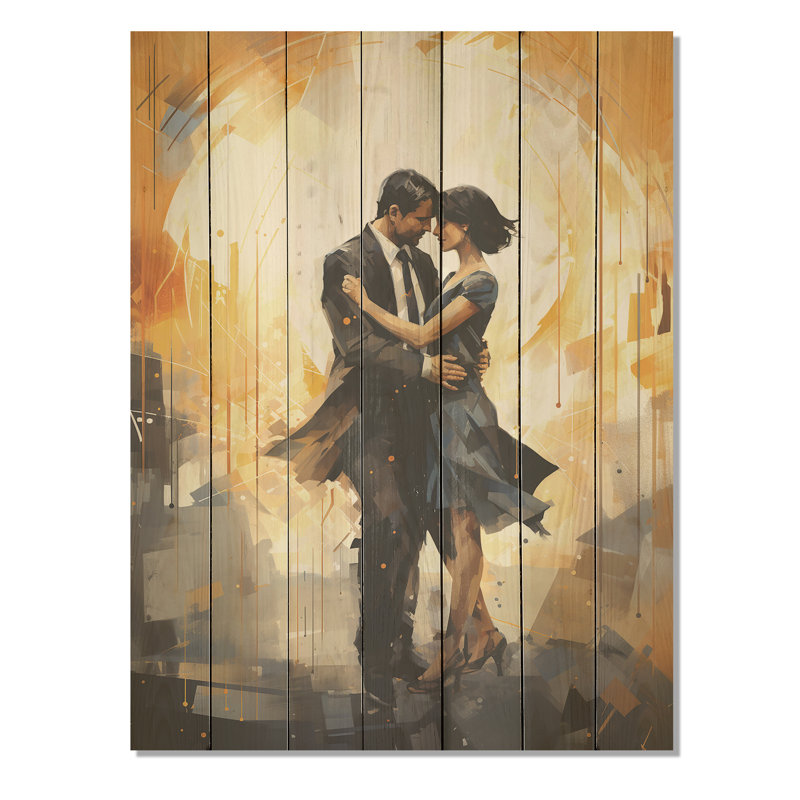 «Black Art Deco Ballet Couple Dance I» - impression de ballet sur bois, H 44 po x l 34 po