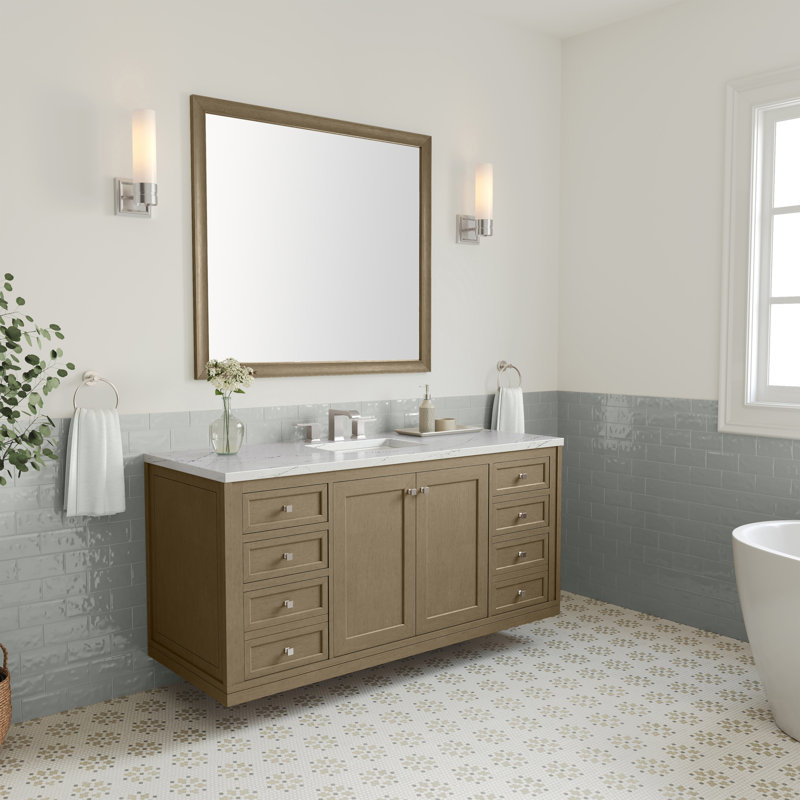 Chicago 60"W Single Vanity W/ Freepower Wireless Charger, Ethereal Noctis, Walnut Whisper