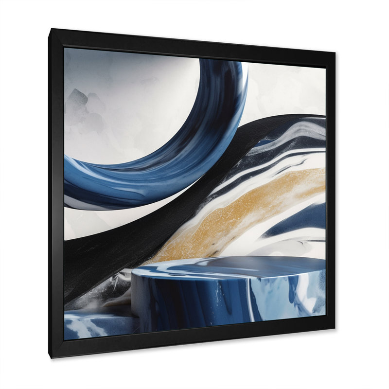 Marbre bleu crème et audacieux - art mural abstrait en marbre, Impression noire sur toile encadrée