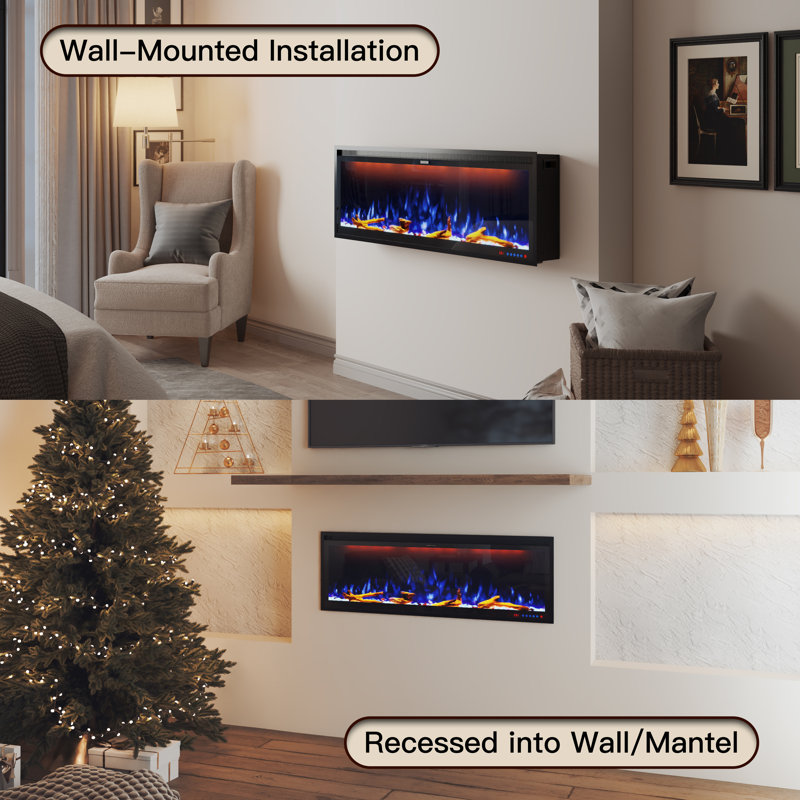 Wall Mounted/Recessed-In Electric Fireplace With Smart WIFI, 17" H x 50" W x 6.3" D