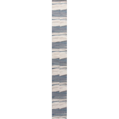 Tapis de couloir abstrait en laine beige / bleu 2 pi x 16 pi 2 po