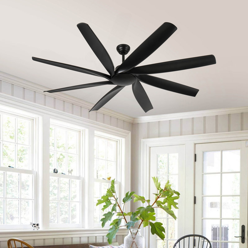 Ventilateurs de plafond de 72 pouces sans lumière avec télécommande, 8 pales réversibles, moteur à courant continu silencieux, minuterie, ventilateur de plafond industriel à 6 vitesses pour la cuisine de la chambre à coucher (noir)