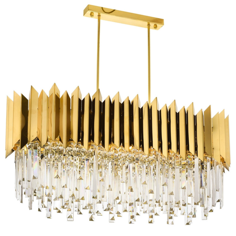 Modern Gold Chandelier, 31.5 x 33.5 x 15.7 Inches | Elegant Metal Body with Crystal Cap, 8 x E27 Max 40W Sockets | Perfect for Glamorous Hotels & Contemporary Spaces, Stunning Lighting Fixture