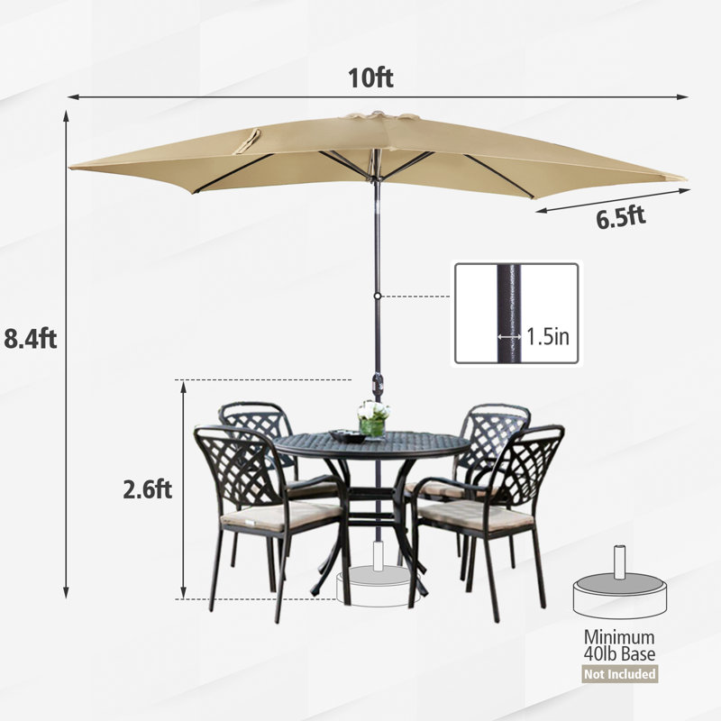 Parasol de marché rectangulaire 120 po x 78 po avec manivelle Channay, Beige